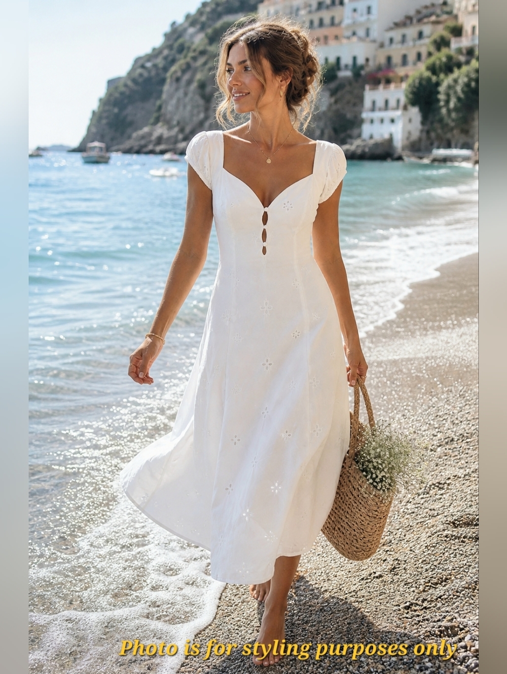 New White EYELET Cottagecore MIDI Milkmaid DRESS Fashion Nova Size XL FITS M/L